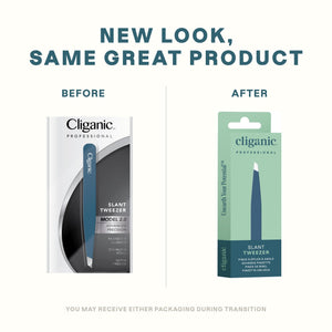 Cliganic Professional Eyebrow Tweezers Slant Tip (Blue) - Precision for Men & Women, Stainless Steel Best for Plucking Chin Facial Hair