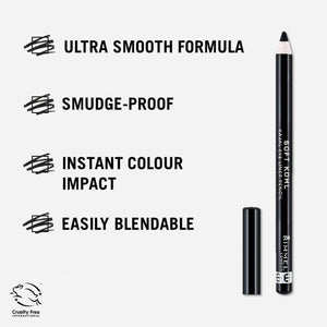 Rimmel London Soft Kohl Smudge-proof Eyeliner Pencil, Jet black, 1.2 g