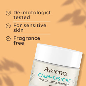 Aveeno Face Calm+Restore Oat Gel Moisturiser (1x 50ml), Face Moisturiser to Instantly Soothe and Replenish the Skin's Moisture Barrier, Intensely Nourishing Day Cream, Tested on Sensitive Skin