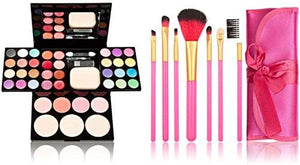 Makeup Brushes Cosmetic Palette Set TimeSong Professional Makeup Palette Kit (Include: Eyeshadow & Blusher & Face Powder & Lip Gloss) + Makeup Brushes Set (7pcs Pink Brushes)