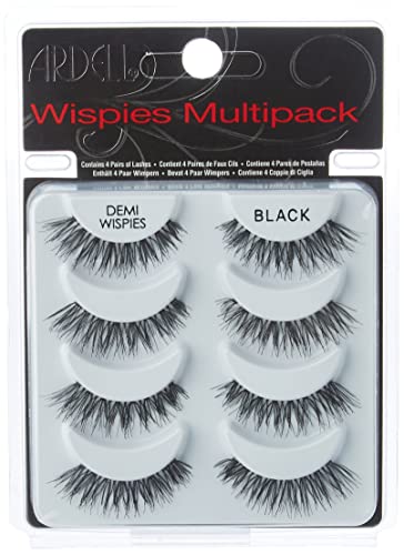 Ardell False Eyelashes Demi Wispies 4 Pairs Multipack Natural-Looking Wispy Effect Whisper-Soft Flutter Feathering Medium Volume Medium Length Invisiband False Eyelashes Vegan-Friendly Cruelty-Free