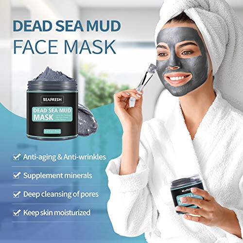 Natural Dead Sea Mud Mask - Headband & Brush included for Face and Body Cleansing Relaxing Detox Treatment Reduce Pores Purifying Face Mask for Acne Blackheads Oily Skin