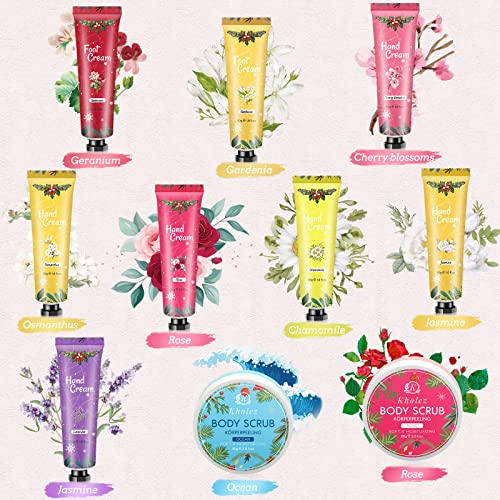 Gift Sets for Women, Upgraded 10Pcs Hand Cream Gift Set w/Foot Cream & Body Scrub, Hand Lotion Travel Size Care Moisturizing Hand Cream Set for Very Dry Hands, Valentine's Day Gifts for Her