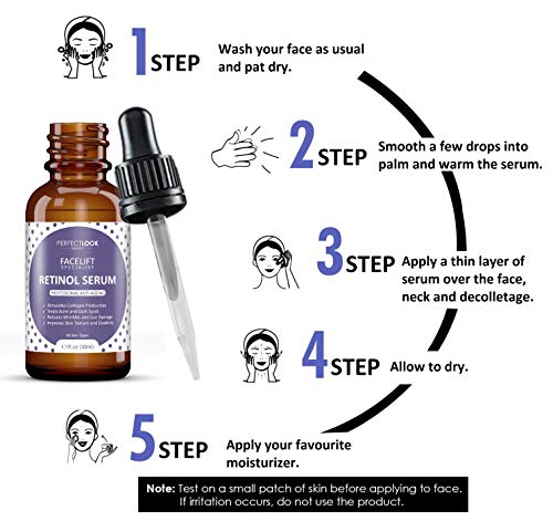 Retinol Serum High Strength with Hyaluronic Acid - FACELIFT SPECIALIST by PERFECT LOOK LONDON. Professional Anti Ageing and Anti Wrinkle for Face. Treats Acne Scars, Fine Lines and Dark Circles