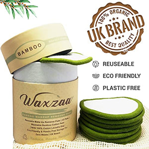 Waxzaa Reusable Makeup Remover Pads 23 Pack 100% Organic Cotton Pads, Bamboo Face Pads with washable Laundry Bag & Storage, Eco Friendly Cleansing Face Beauty Products for All Skin Type Adults & Kids