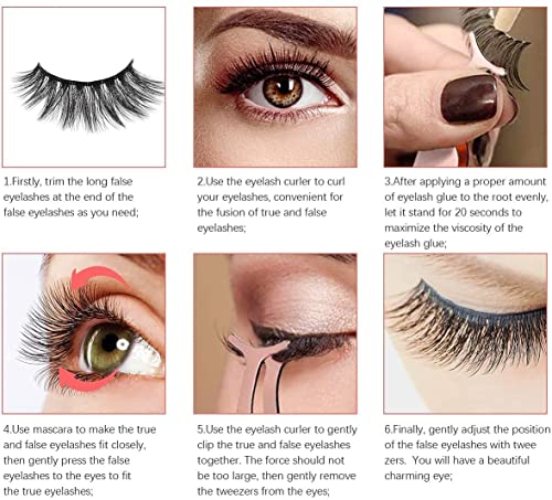 False Eyelashes 5 Pairs Reusable 3D Mink Lashes Handmade Natural Thick Fake Eyelashes Contains Stainless Steel Eyelash Tweezers