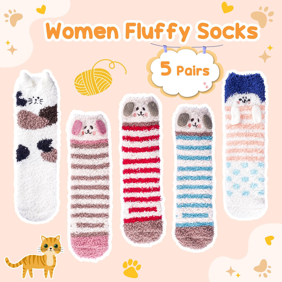 Christmas Gifts for Women Fluffy Socks - Ladies Fluffy Bed Socks Womens Girls Cosy Fuzzy Warm Thermal Dog Cat Socks 4-7, Stocking Fillers Women Advent Calendar 2023 Secret Santa Xmas Gifts Mum Her