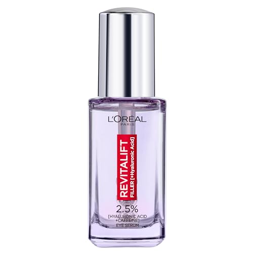 L'Oréal Paris 2.5% Hyaluronic Acid and Caffeine Eye Serum, Revitalift Filler, Replumps, Brightens And De-Puffs Eyes – 20ml