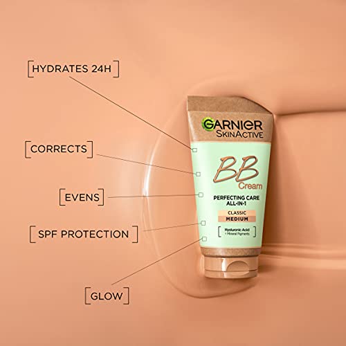 Garnier SkinActive Classic Perfecting All-in-1 BB Cream, Shade Classic Light, Tinted Moisturiser SPF 15, Brightens and Evens Skin, With Hyaluronic Acid Aloe & Mineral Pigments
