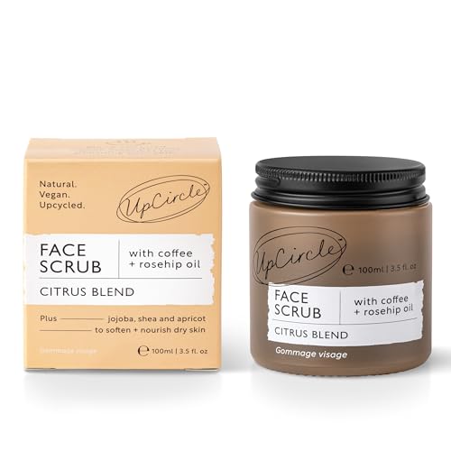 UpCircle Coffee Face Scrub - Citrus Blend For Normal + Dry Skin 100ml - Shea Butter, Coconut + Rosehip Oil - Natural, Vegan Face Exfoliator For Soft, Smooth Skin