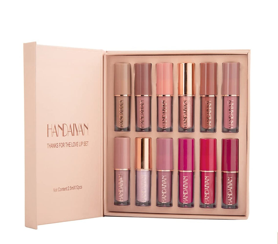 12 Colors Nude Liquid Lipstick Makeup Set Velvet Matte Long-Lasting Waterproof Non-Stick Cup Not Fade Pink Lip Gloss Red Lipstick Makeup Set Gift Kit For Women (Set A)
