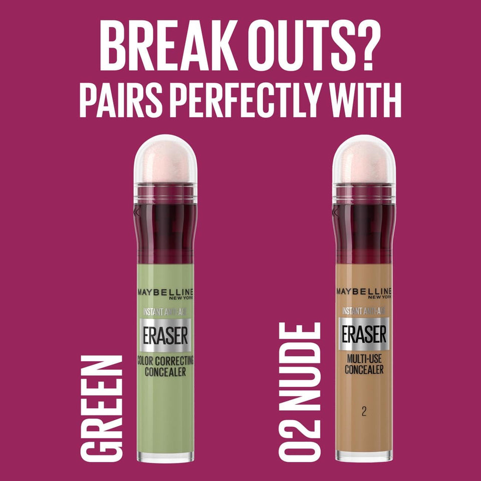 Maybelline Instant Anti Age Eraser Eye Concealer, Dark Circles and Blemish Concealer, Ultra Blendable Formula, 02 Nude