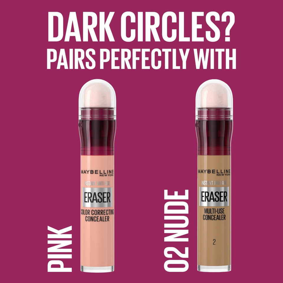 Maybelline Instant Anti Age Eraser Eye Concealer, Dark Circles and Blemish Concealer, Ultra Blendable Formula, 02 Nude