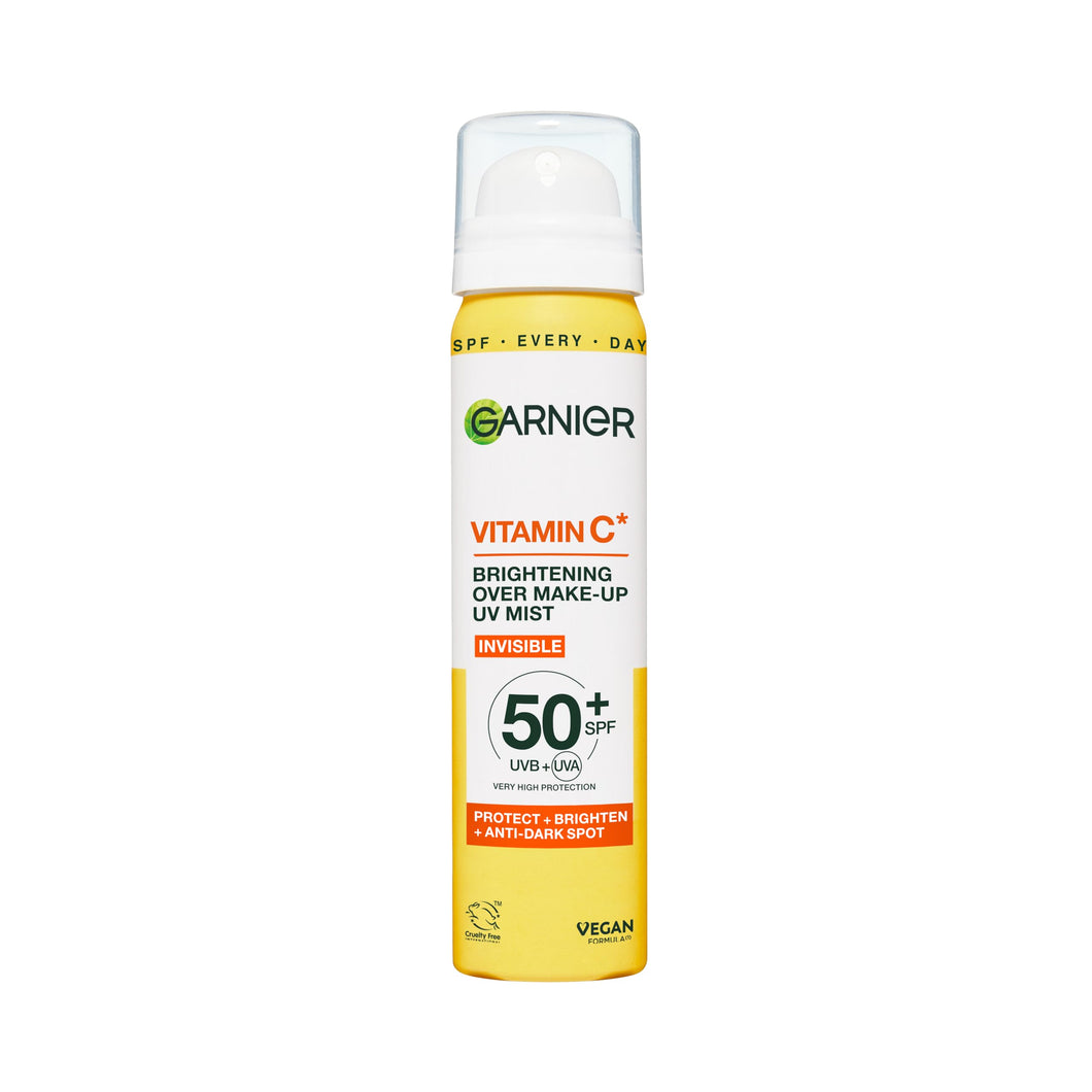 Garnier Vitamin C Brightening Over Make-Up UV Mist Invisible with SPF50+ and Vitamin C. Approved Cruelty free, Vegan