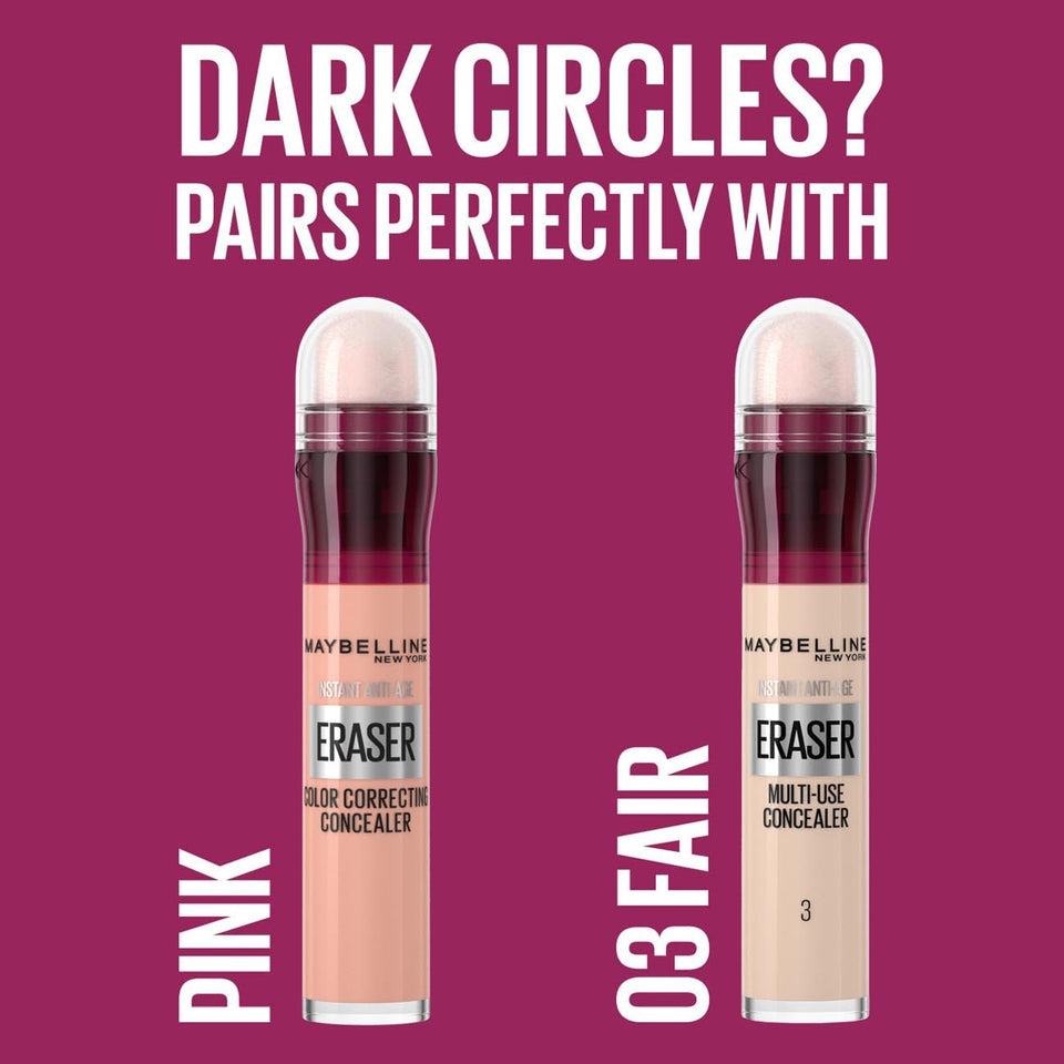 Maybelline Instant Anti Age Eraser Eye Concealer, Dark Circles and Blemish Concealer, Ultra Blendable Formula, 02 Nude