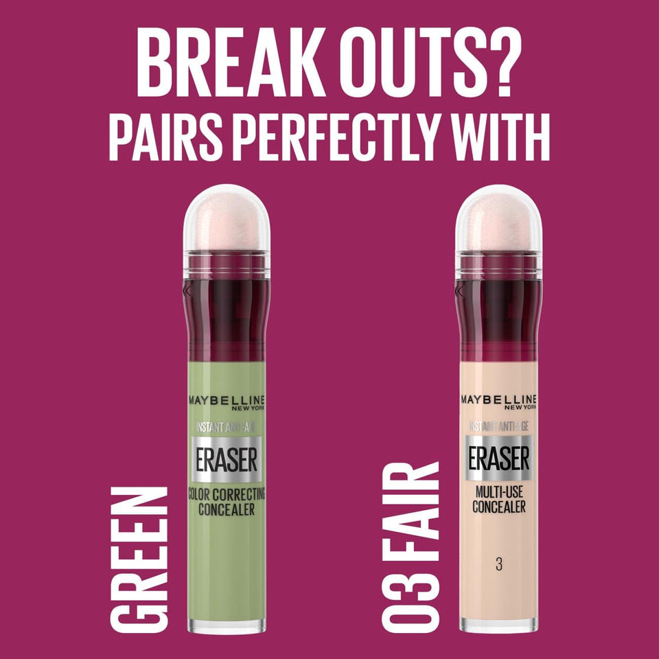 Maybelline Instant Anti Age Eraser Eye Concealer, Dark Circles and Blemish Concealer, Ultra Blendable Formula, 02 Nude
