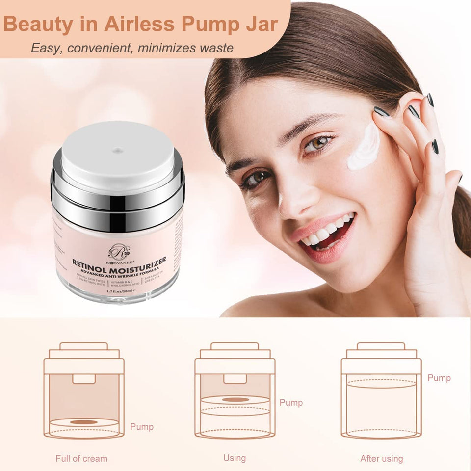 ROSVANEE Retinol Moisturizer Dermatologist Tested Anti Aging Cream for Face, Neck and Eye with 2.5% Retinol, Hyaluronic Acid and Vitamins E & B5, Anti Wrinkle Deep Hydration Cream for Men & Women