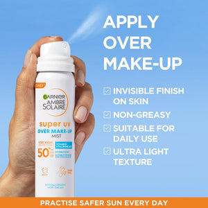 Garnier Vitamin C Brightening Over Make-Up UV Mist Invisible with SPF50+ and Vitamin C. Approved Cruelty free, Vegan