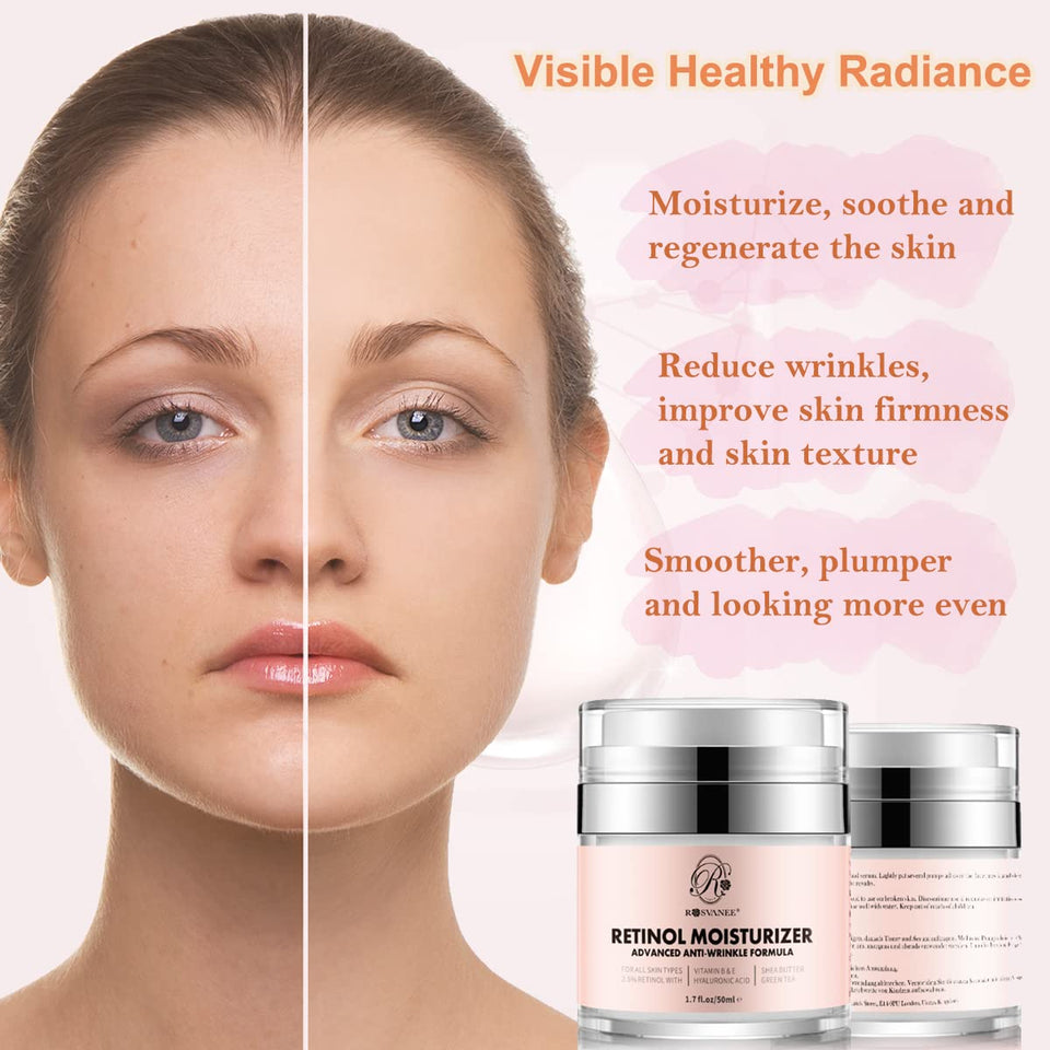 ROSVANEE Retinol Moisturizer Dermatologist Tested Anti Aging Cream for Face, Neck and Eye with 2.5% Retinol, Hyaluronic Acid and Vitamins E & B5, Anti Wrinkle Deep Hydration Cream for Men & Women