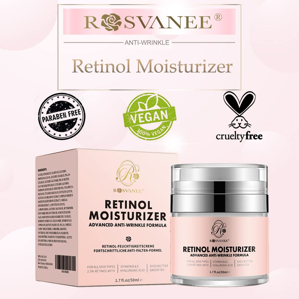 ROSVANEE Retinol Moisturizer Dermatologist Tested Anti Aging Cream for Face, Neck and Eye with 2.5% Retinol, Hyaluronic Acid and Vitamins E & B5, Anti Wrinkle Deep Hydration Cream for Men & Women