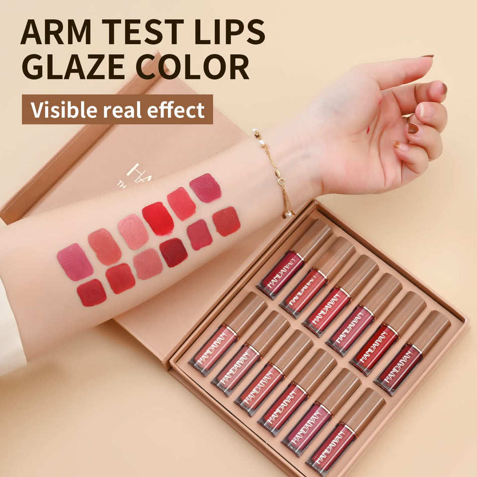 12 Colors Nude Liquid Lipstick Makeup Set Velvet Matte Long-Lasting Waterproof Non-Stick Cup Not Fade Pink Lip Gloss Red Lipstick Makeup Set Gift Kit For Women (Set A)