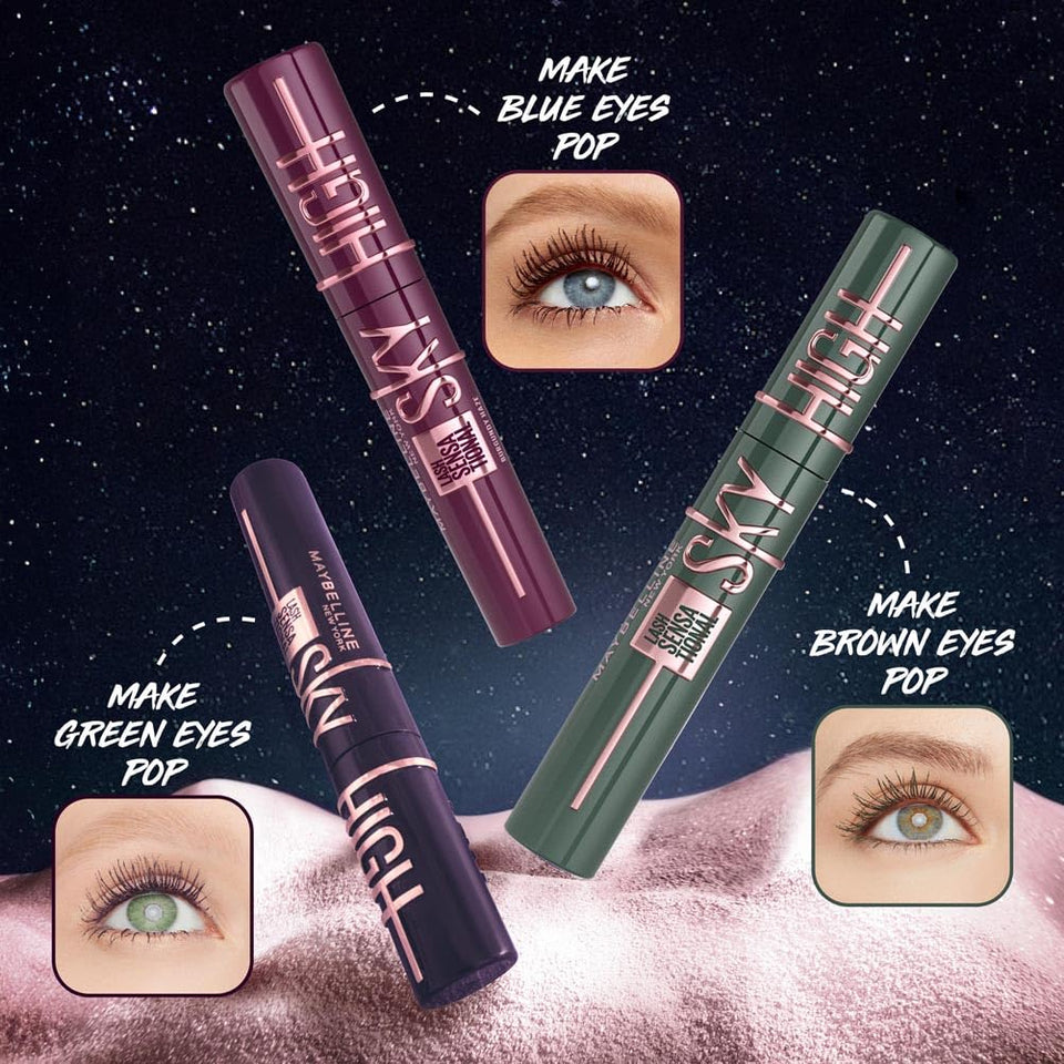 Maybelline Mascara Lash Sensational Sky High Volumizing & Thickening, Eyelash Lengthening, Flake-Free Formula, Washable Mascara Infused with Bamboo Extract, Full Volume Mascara, 01 Black