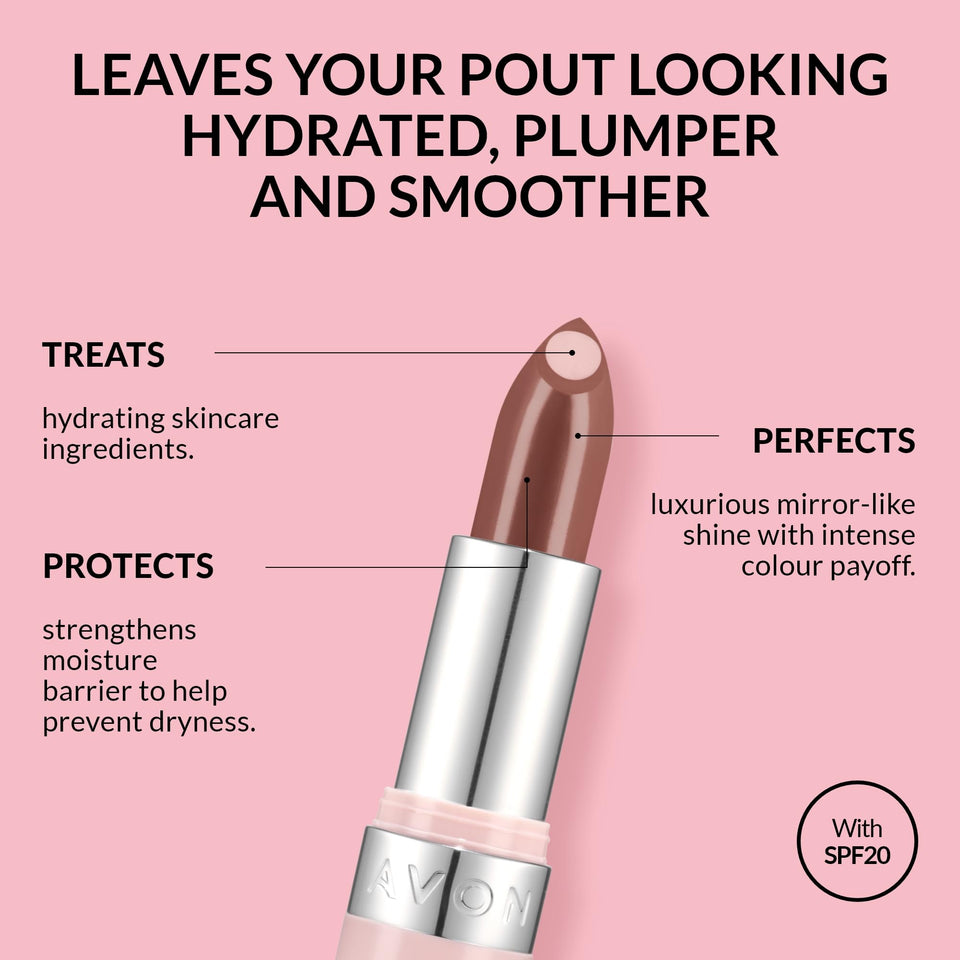 Avon Hydramatic Shine Lipstick 3.6g Hydrating Intense Colour SPF 20 Plumper and Smoother Looking Lips Cruelty Free Hydra Shine Rose Quartz