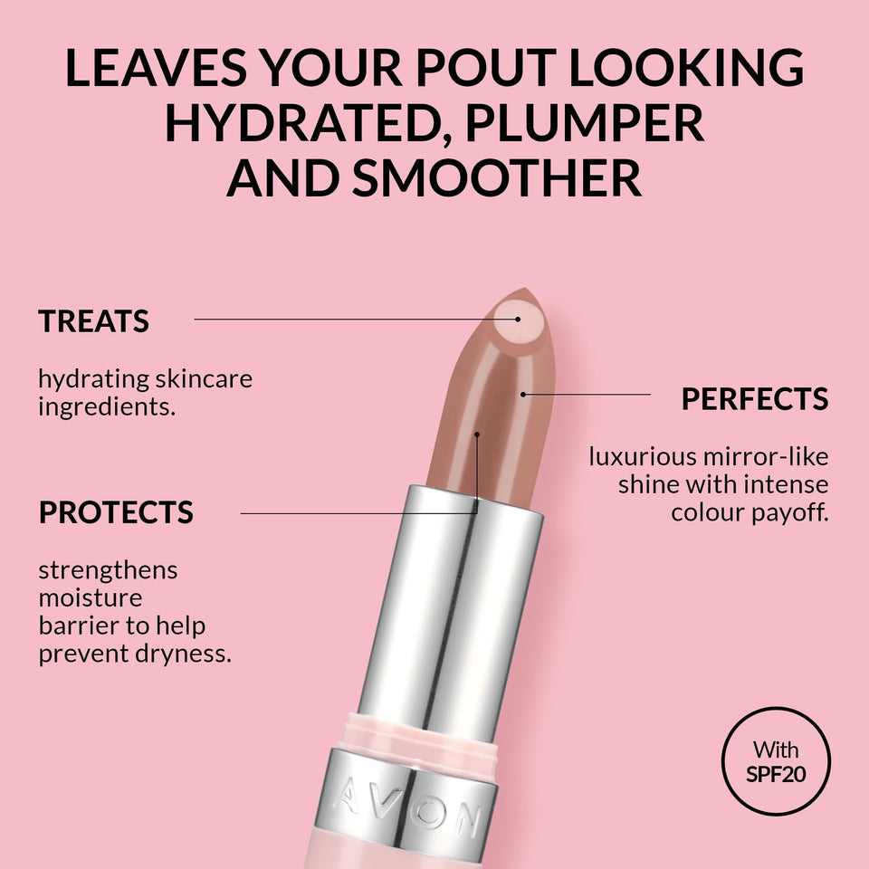 Avon Hydramatic Shine Lipstick 3.6g Hydrating Intense Colour SPF 20 Plumper and Smoother Looking Lips Cruelty Free Hydra Shine Rose Quartz
