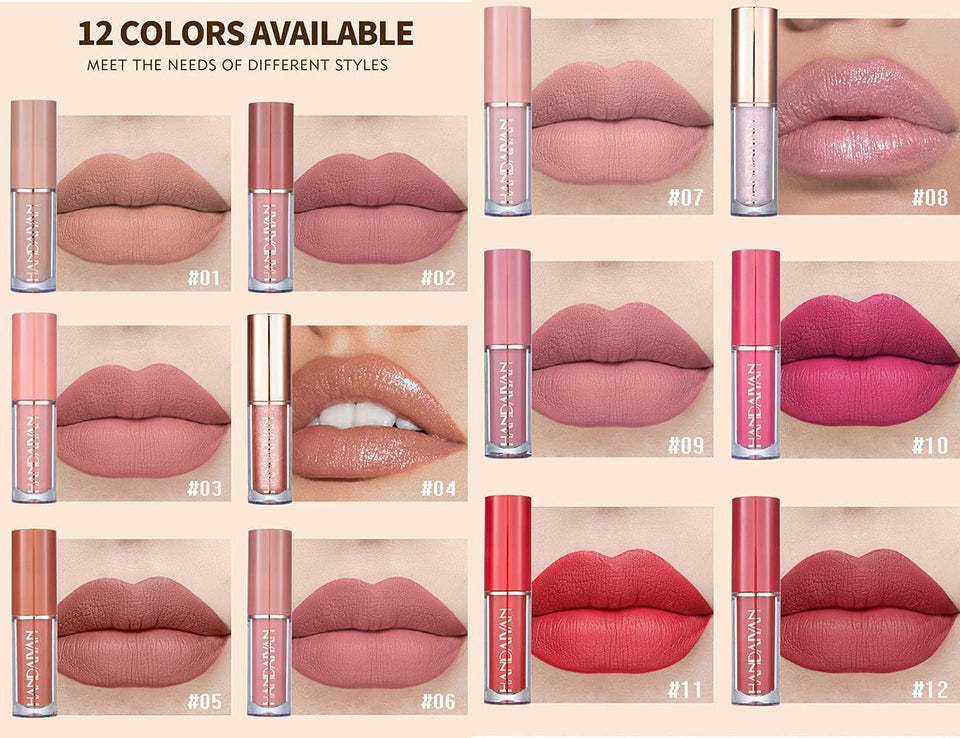 12 Colors Nude Liquid Lipstick Makeup Set Velvet Matte Long-Lasting Waterproof Non-Stick Cup Not Fade Pink Lip Gloss Red Lipstick Makeup Set Gift Kit For Women (Set A)