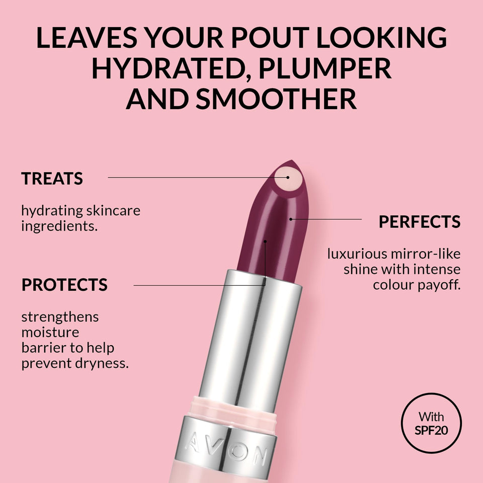 Avon Hydramatic Shine Lipstick 3.6g Hydrating Intense Colour SPF 20 Plumper and Smoother Looking Lips Cruelty Free Hydra Shine Rose Quartz