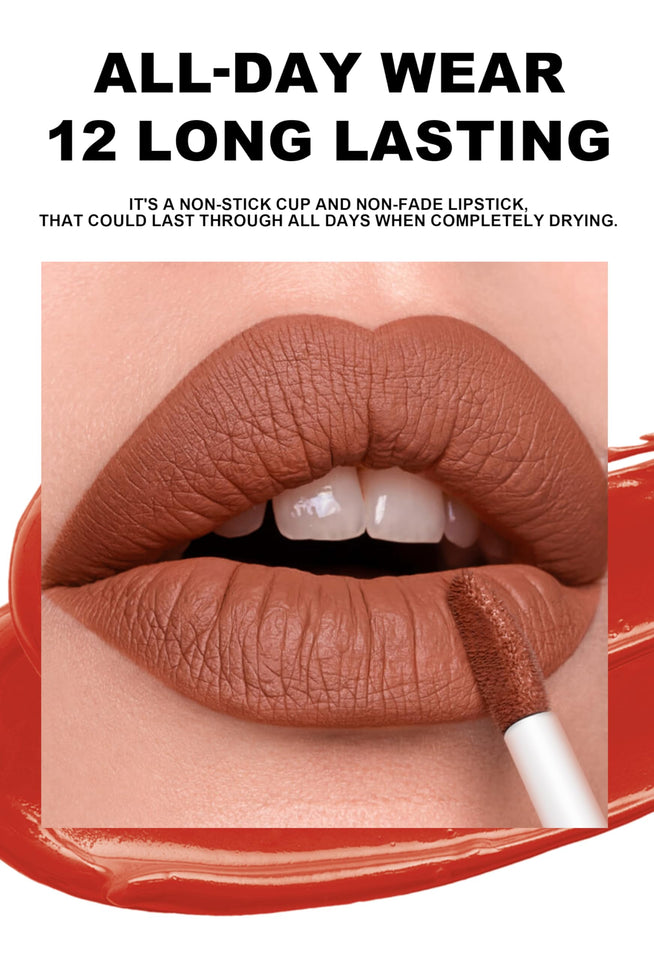 12 Colors Nude Liquid Lipstick Makeup Set Velvet Matte Long-Lasting Waterproof Non-Stick Cup Not Fade Pink Lip Gloss Red Lipstick Makeup Set Gift Kit For Women (Set A)
