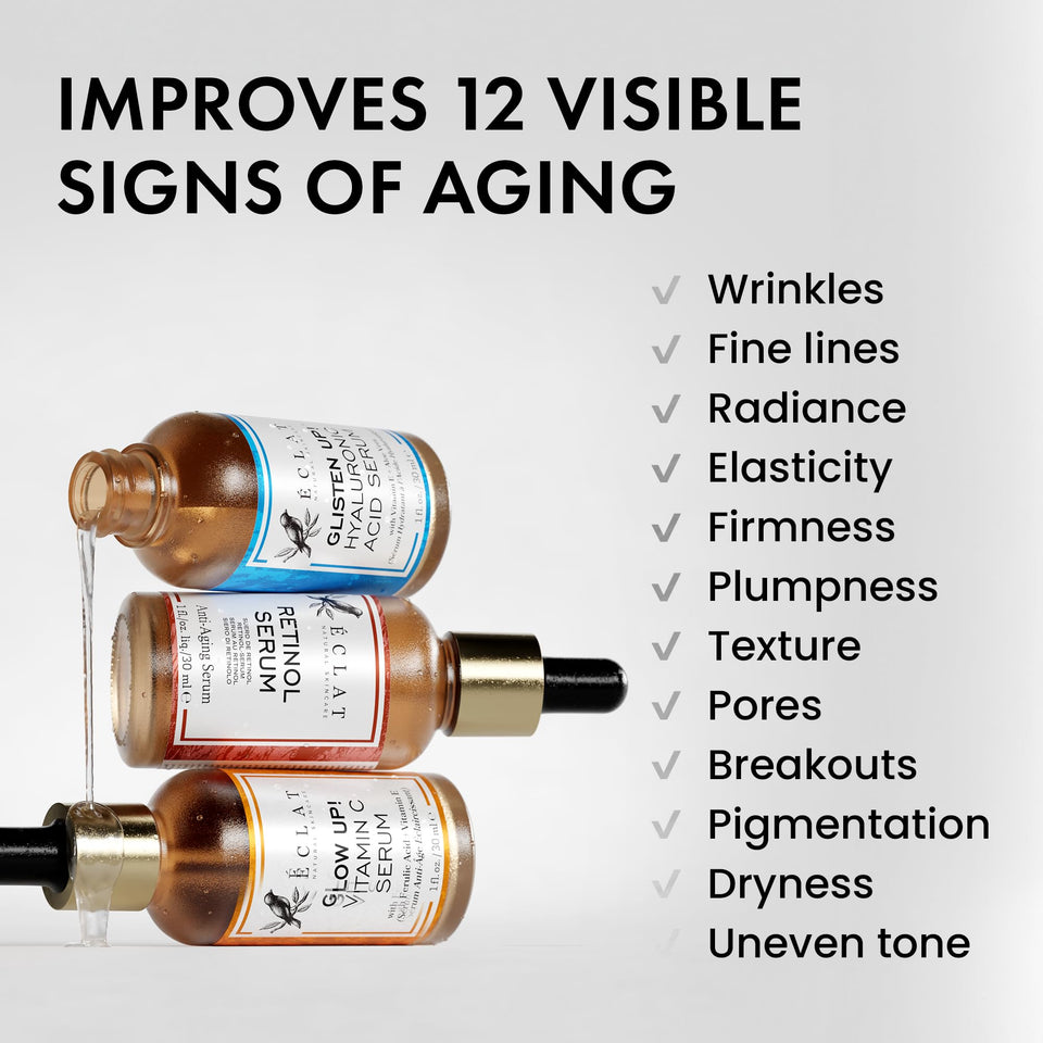Eclat Skincare Glow Up Vitamin C Serum - Vitamin C Serum for Face with Hyaluronic Acid, Ferulic Acid & Vit E - Skin Brightening Face Care - Anti Aging, Hydrating & Dark Spot Lightening 30ml