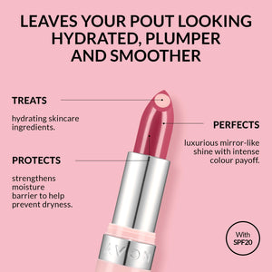 Avon Hydramatic Shine Lipstick 3.6g Hydrating Intense Colour SPF 20 Plumper and Smoother Looking Lips Cruelty Free Hydra Shine Rose Quartz