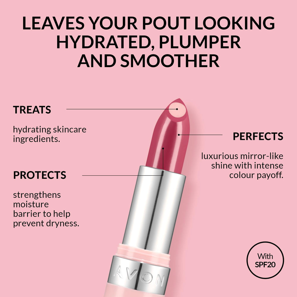 Avon Hydramatic Shine Lipstick 3.6g Hydrating Intense Colour SPF 20 Plumper and Smoother Looking Lips Cruelty Free Hydra Shine Rose Quartz