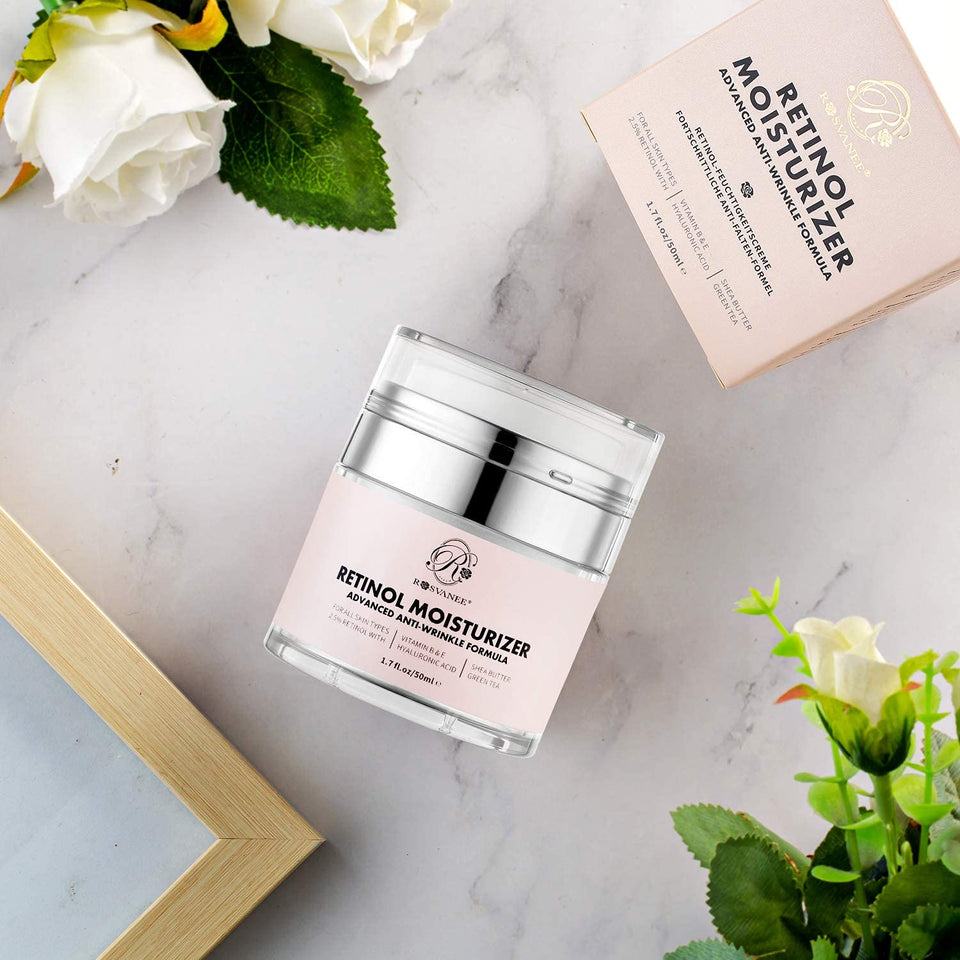 ROSVANEE Retinol Moisturizer Dermatologist Tested Anti Aging Cream for Face, Neck and Eye with 2.5% Retinol, Hyaluronic Acid and Vitamins E & B5, Anti Wrinkle Deep Hydration Cream for Men & Women