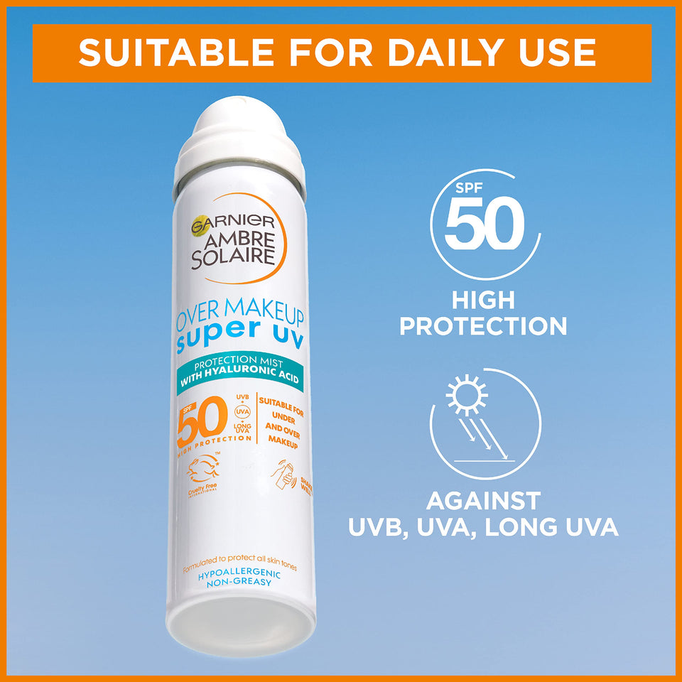 Garnier Vitamin C Brightening Over Make-Up UV Mist Invisible with SPF50+ and Vitamin C. Approved Cruelty free, Vegan
