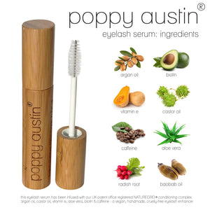 Poppy Austin 9g Eye Lash Serum - Premium Eyelash Growth Serum with Argan Oil, Castor Oil, Caffeine, Vitamin E, Aloe Vera - Vegan, Cruelty-Free Eyelash Serum, Growth Enhancer for Lashes, Brows