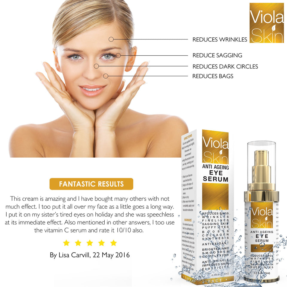 𝗣𝗥𝗘𝗠𝗜𝗨𝗠 Anti Ageing Eye Serum/Eye Cream for Dark Circles, Puffiness & Crows Feet - Anti Wrinkle Eye Serum - Reduces Wrinkles, Bags, Saggy Skin & Puffy Eyes! Eye Cream