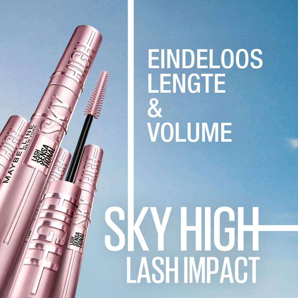 Maybelline Mascara Lash Sensational Sky High Volumizing & Thickening, Eyelash Lengthening, Flake-Free Formula, Washable Mascara Infused with Bamboo Extract, Full Volume Mascara, 01 Black