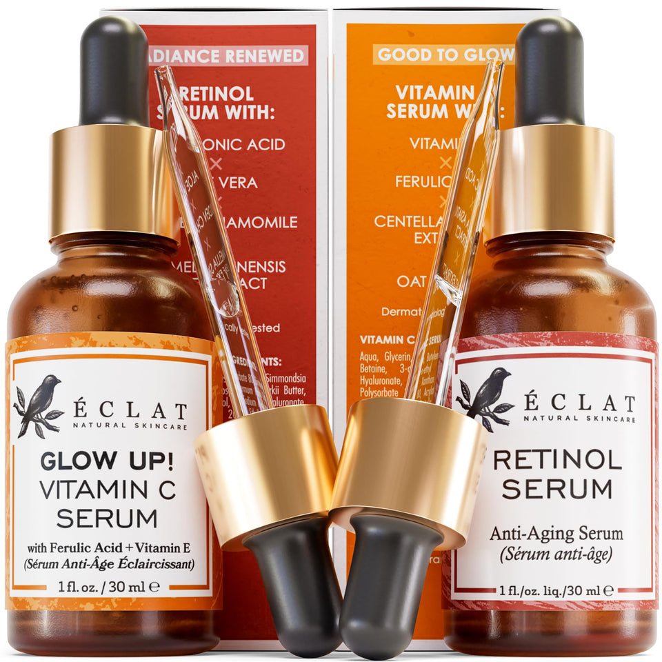 Eclat Skincare Glow Up Vitamin C Serum - Vitamin C Serum for Face with Hyaluronic Acid, Ferulic Acid & Vit E - Skin Brightening Face Care - Anti Aging, Hydrating & Dark Spot Lightening 30ml