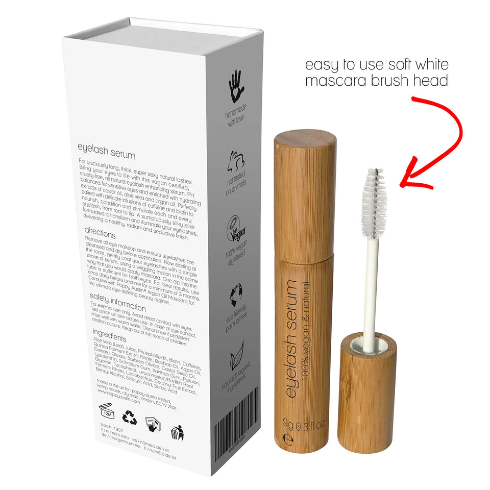 Poppy Austin 9g Eye Lash Serum - Premium Eyelash Growth Serum with Argan Oil, Castor Oil, Caffeine, Vitamin E, Aloe Vera - Vegan, Cruelty-Free Eyelash Serum, Growth Enhancer for Lashes, Brows