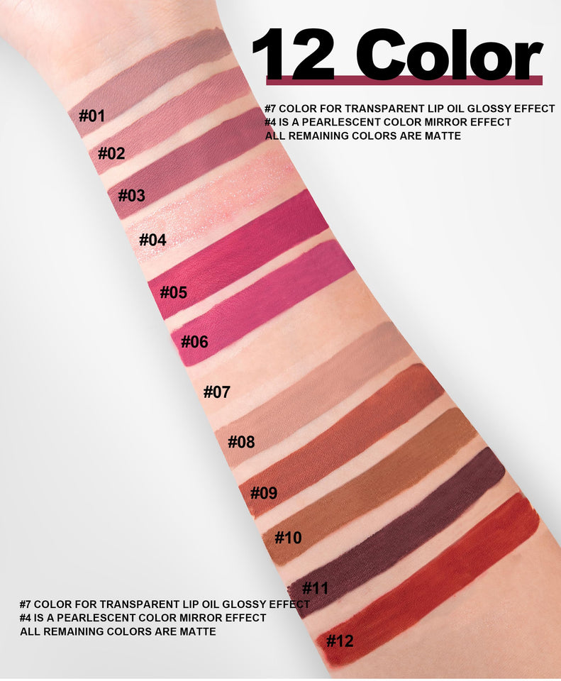 12 Colors Nude Liquid Lipstick Makeup Set Velvet Matte Long-Lasting Waterproof Non-Stick Cup Not Fade Pink Lip Gloss Red Lipstick Makeup Set Gift Kit For Women (Set A)