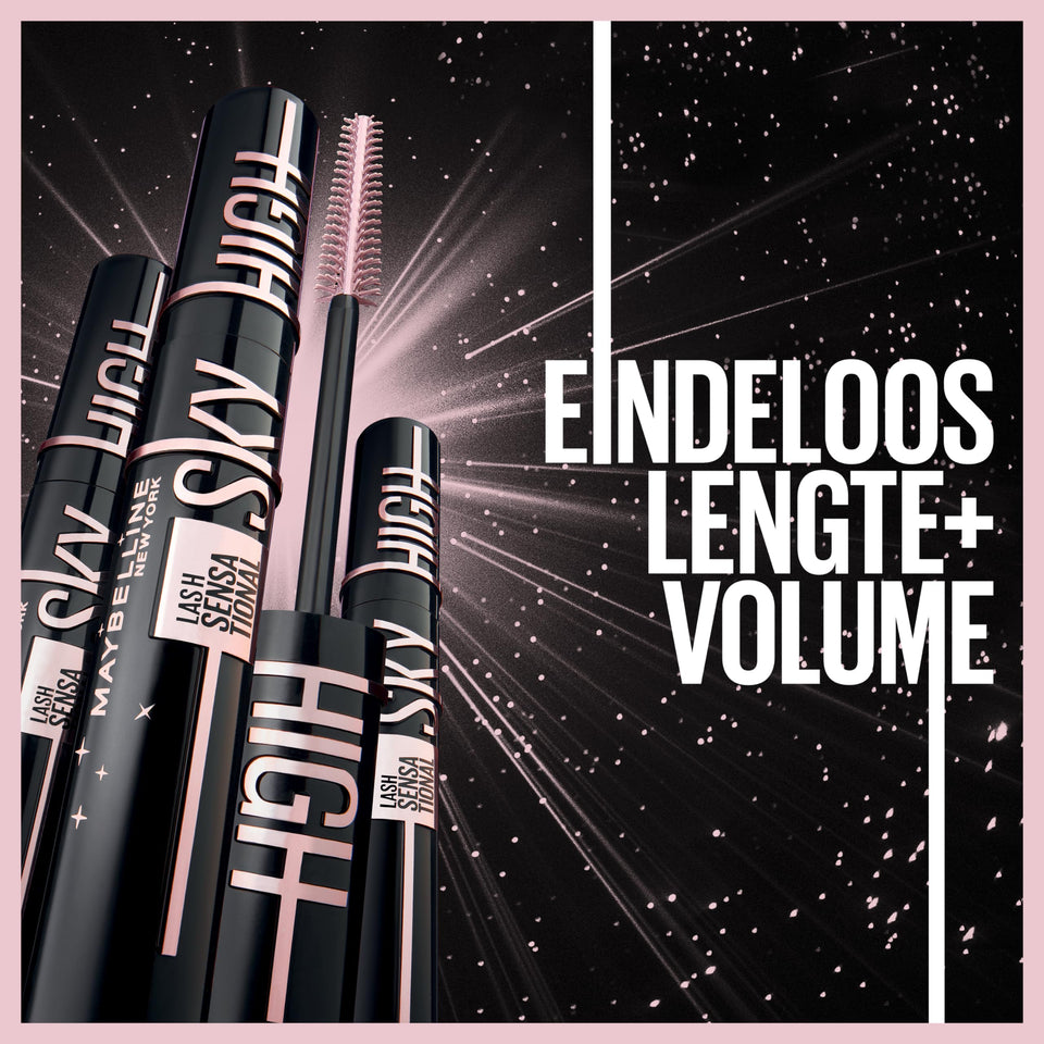 Maybelline Mascara Lash Sensational Sky High Volumizing & Thickening, Eyelash Lengthening, Flake-Free Formula, Washable Mascara Infused with Bamboo Extract, Full Volume Mascara, 01 Black