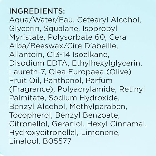 Elizabeth Arden Visible Difference ingredient label with black text listing squalane, beeswax, olive fruit oil and retinyl palmitate