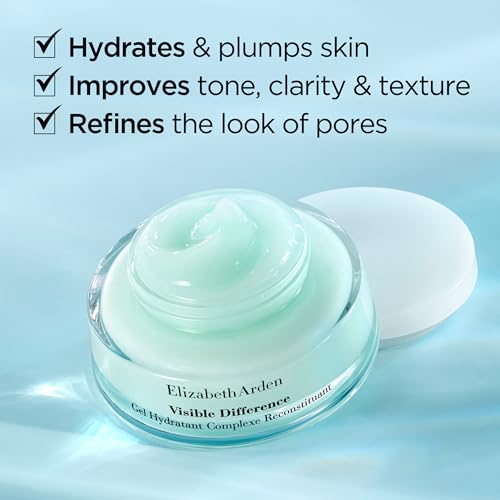 Elizabeth Arden Visible Difference face cream in a clear jar, pale mint formula with a rich, smooth texture
