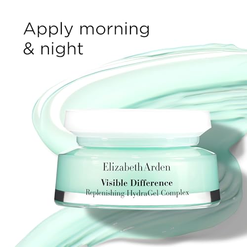Elizabeth Arden Visible Difference mint-green gel cream in a round jar with a white lid and silver band