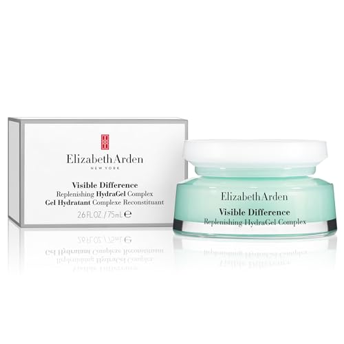 Elizabeth Arden Visible Difference hydrogel cream in a mint-green glass jar with a white lid and matching box