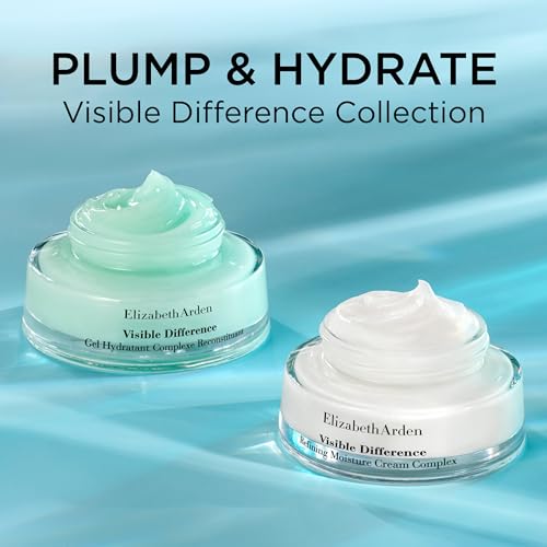 Elizabeth Arden Visible Difference face cream in a clear glass jar, white rich cream with a smooth swirl on top.