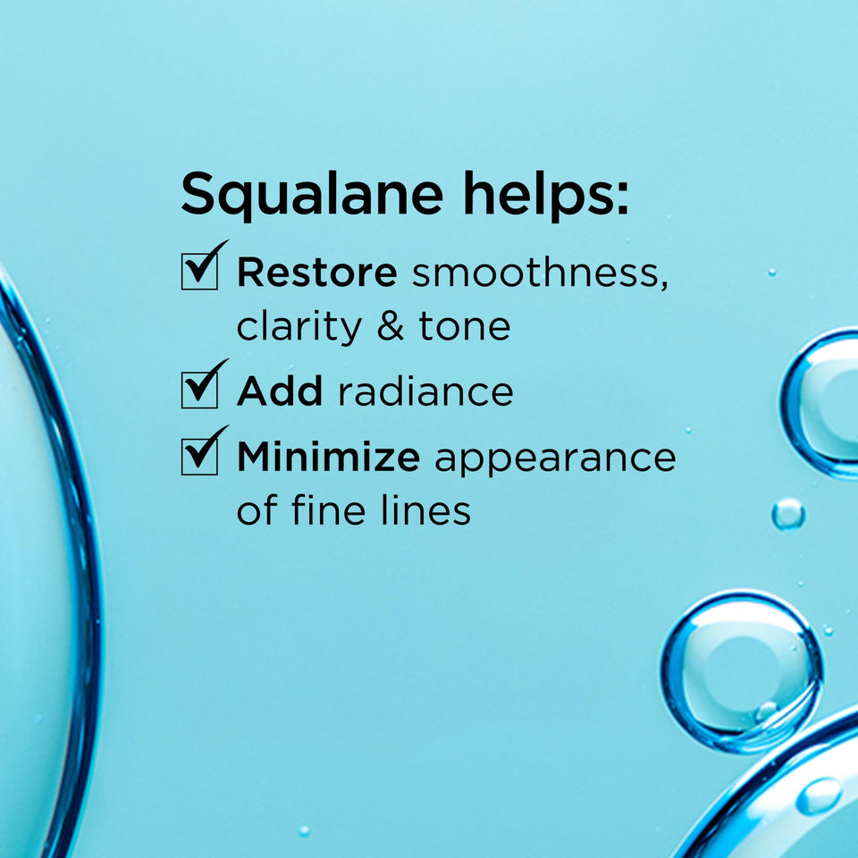 Elizabeth Arden Visible Difference squalane skincare graphic listing benefits for smoothness, clarity, tone, radiance and fine lines