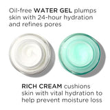 Elizabeth Arden Visible Difference face cream shown as white rich cream beside a turquoise water gel in open jars